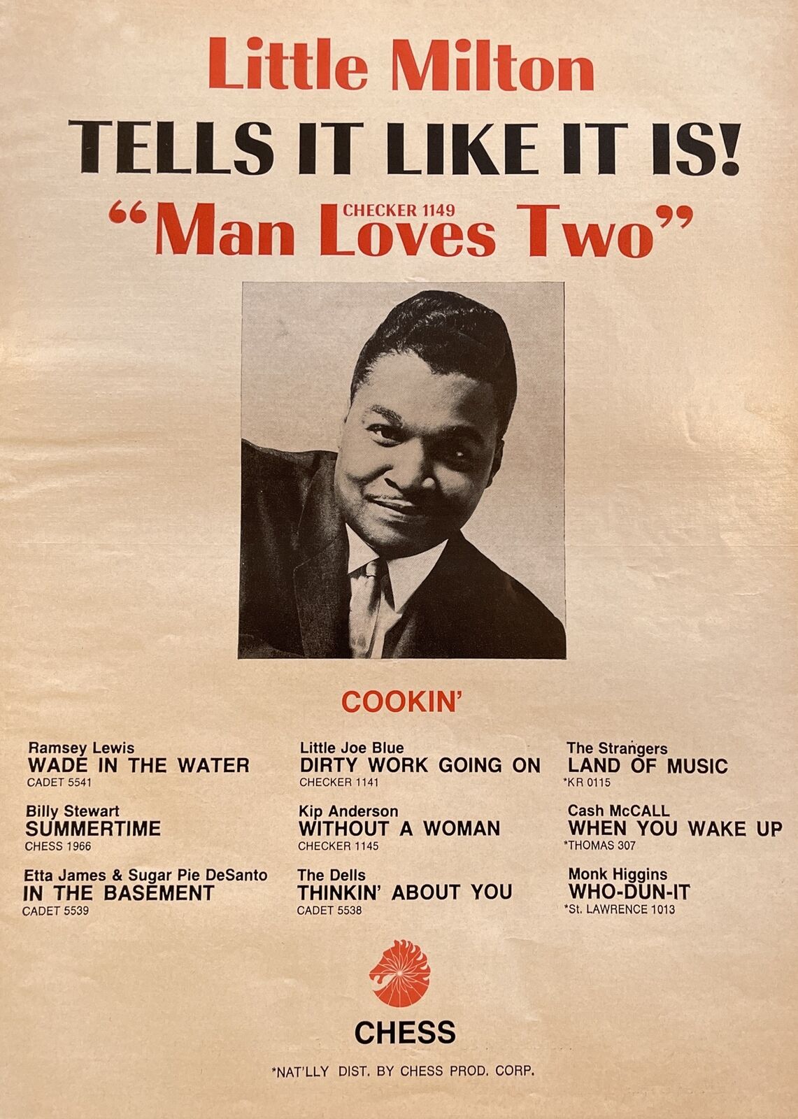 Vintage 1966 Blues Singer Little Milton Man Loves Two Chess Records Music Ad