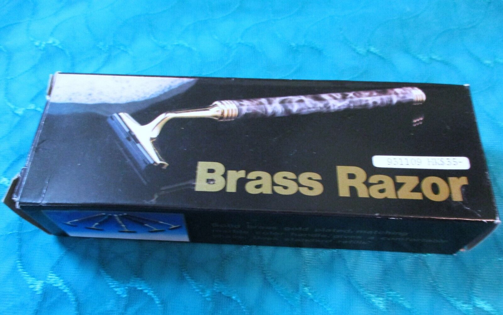 Vintage Solid Brass Gold Plated Razor w/ Marble Color Handle in Original Box NOB