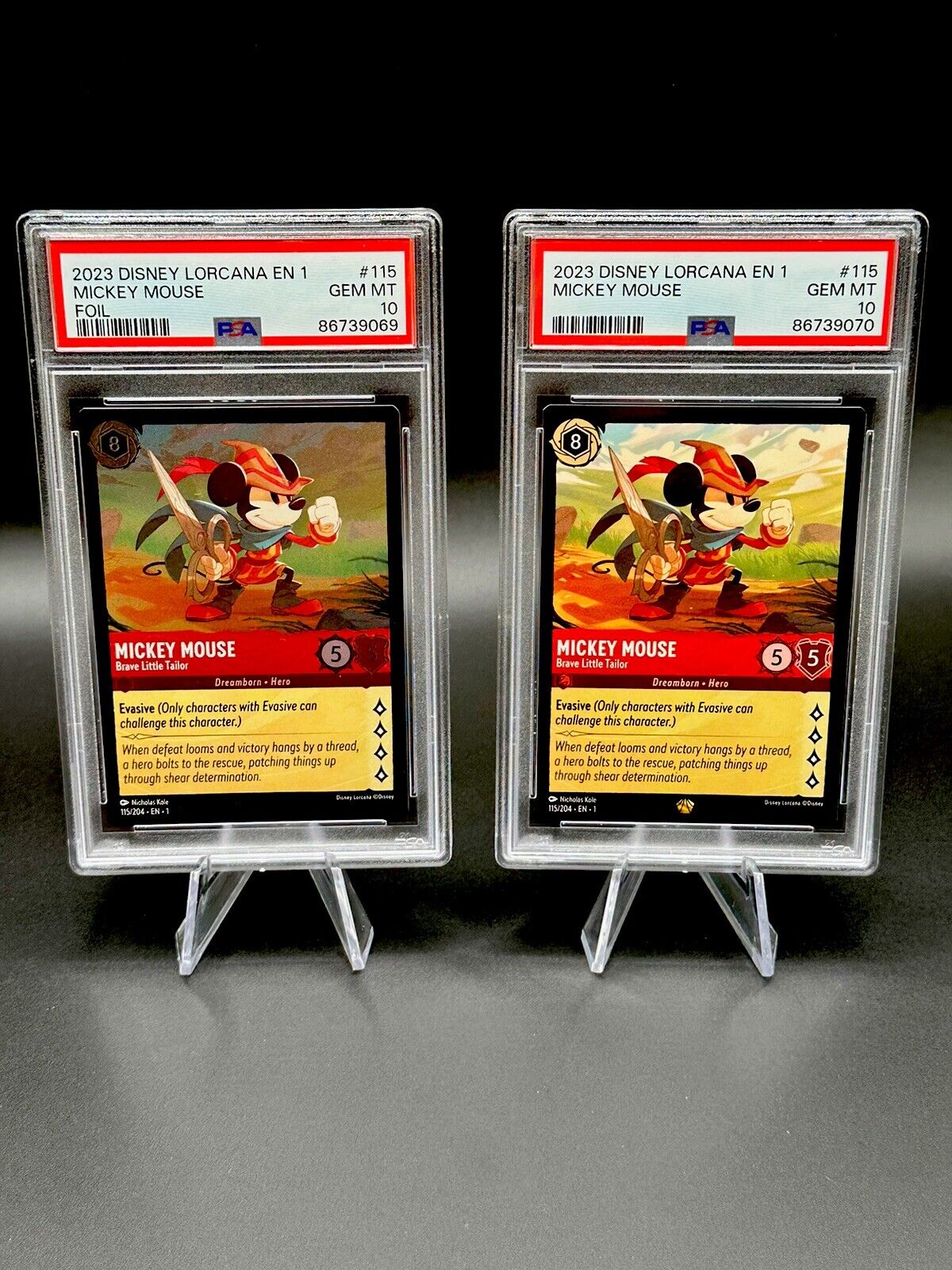 (2) Disney Lorcana Mickey Mouse Foil/NF PSA 10 RARE 115/204 SEQUENTIAL RARE