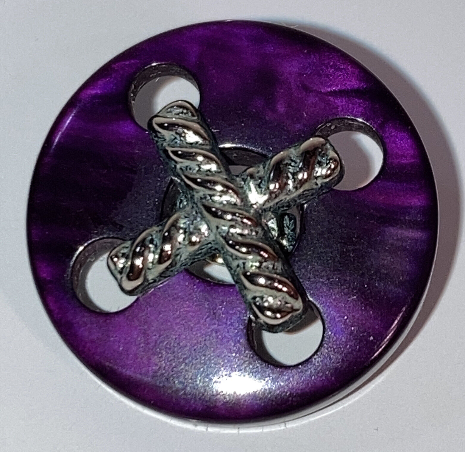 Vintage Purple Marble Silvertone X Center Shank Button 3/4\