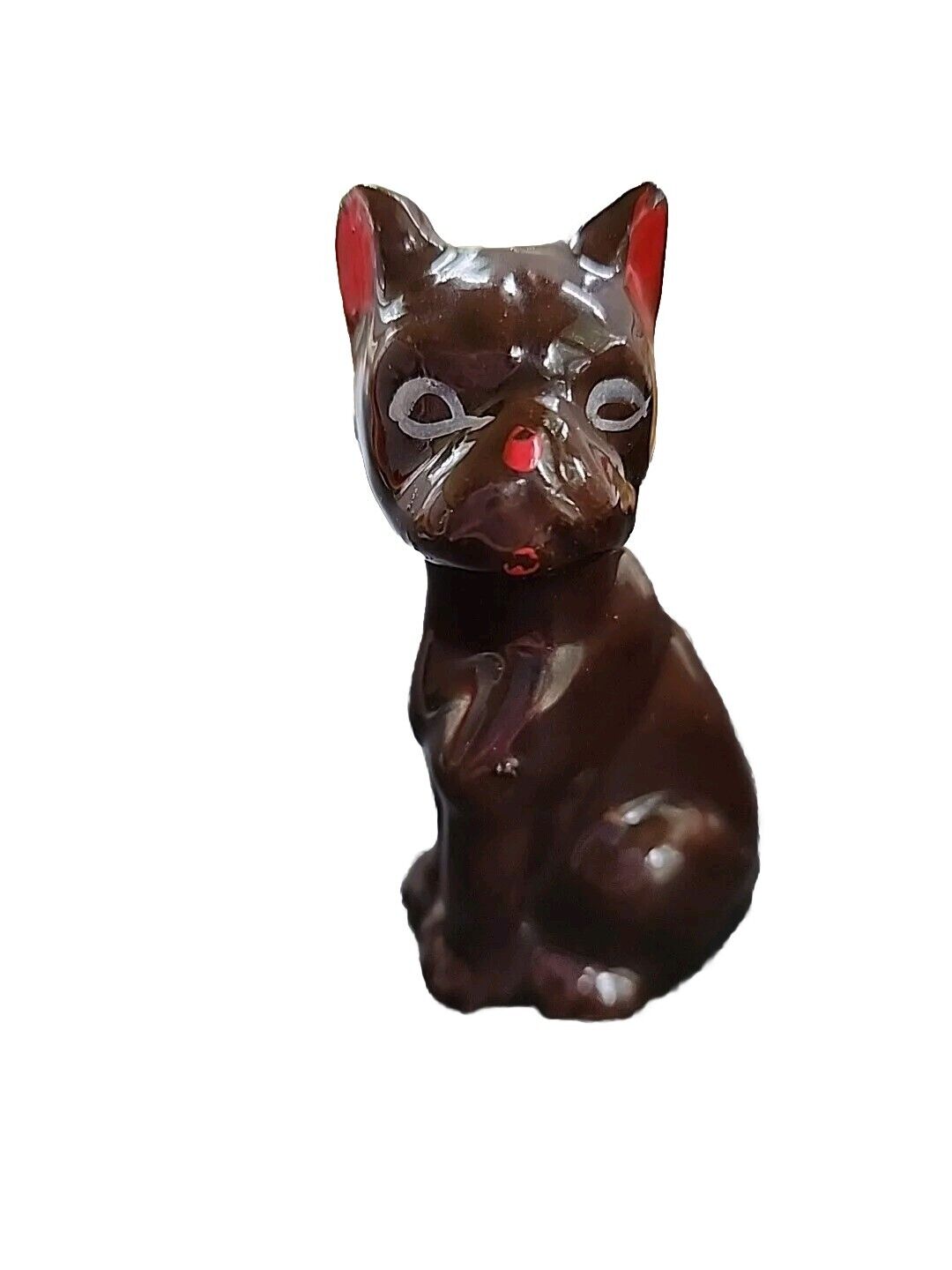 Vintage Brown Redware Clay Pottery Bulldog Figurine Dog Animal Miniature 