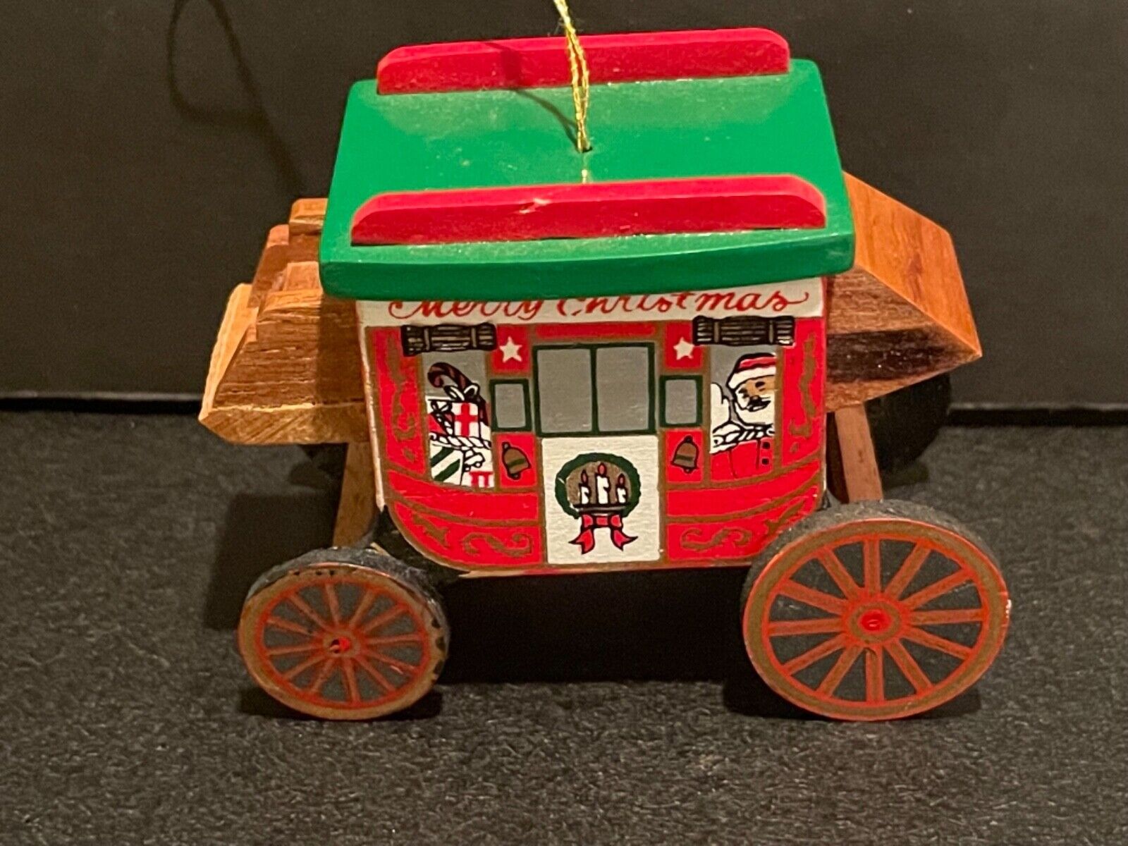 Vintage Wooden Stagecoach Christmas Ornament