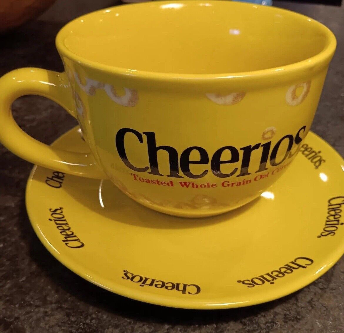 Vintage Cheerios Yellow Ceramic Cereal Bowl Mug With Saucer General Mills 2003