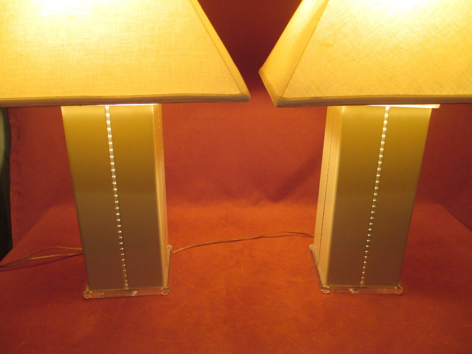 Rare Pair Mid-Century Optique Lucite Table Lamps round ball finial excellent