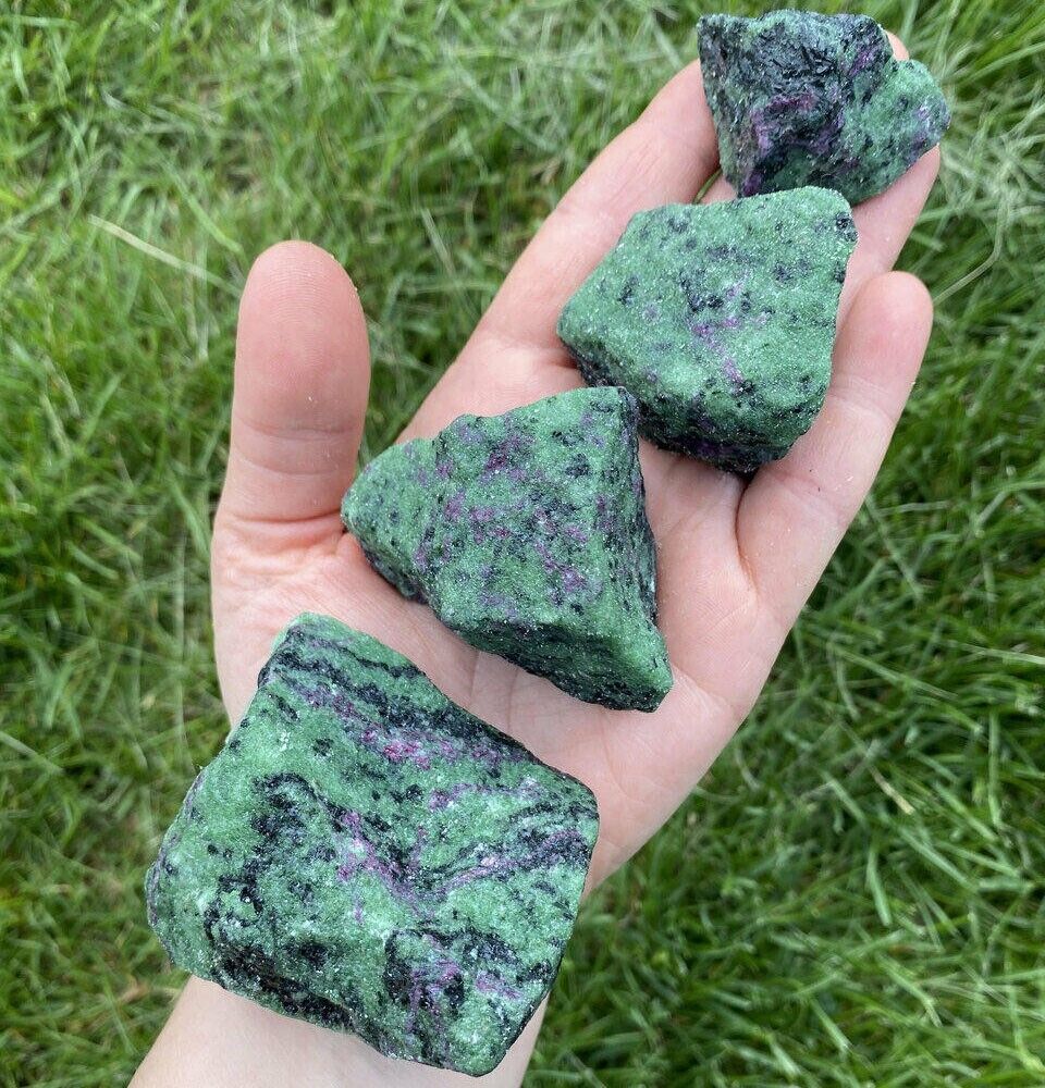 3Pcs Natural Raw Rough Ruby Zoisite Pocket Stone Rocks Crystal Mineral Specimens