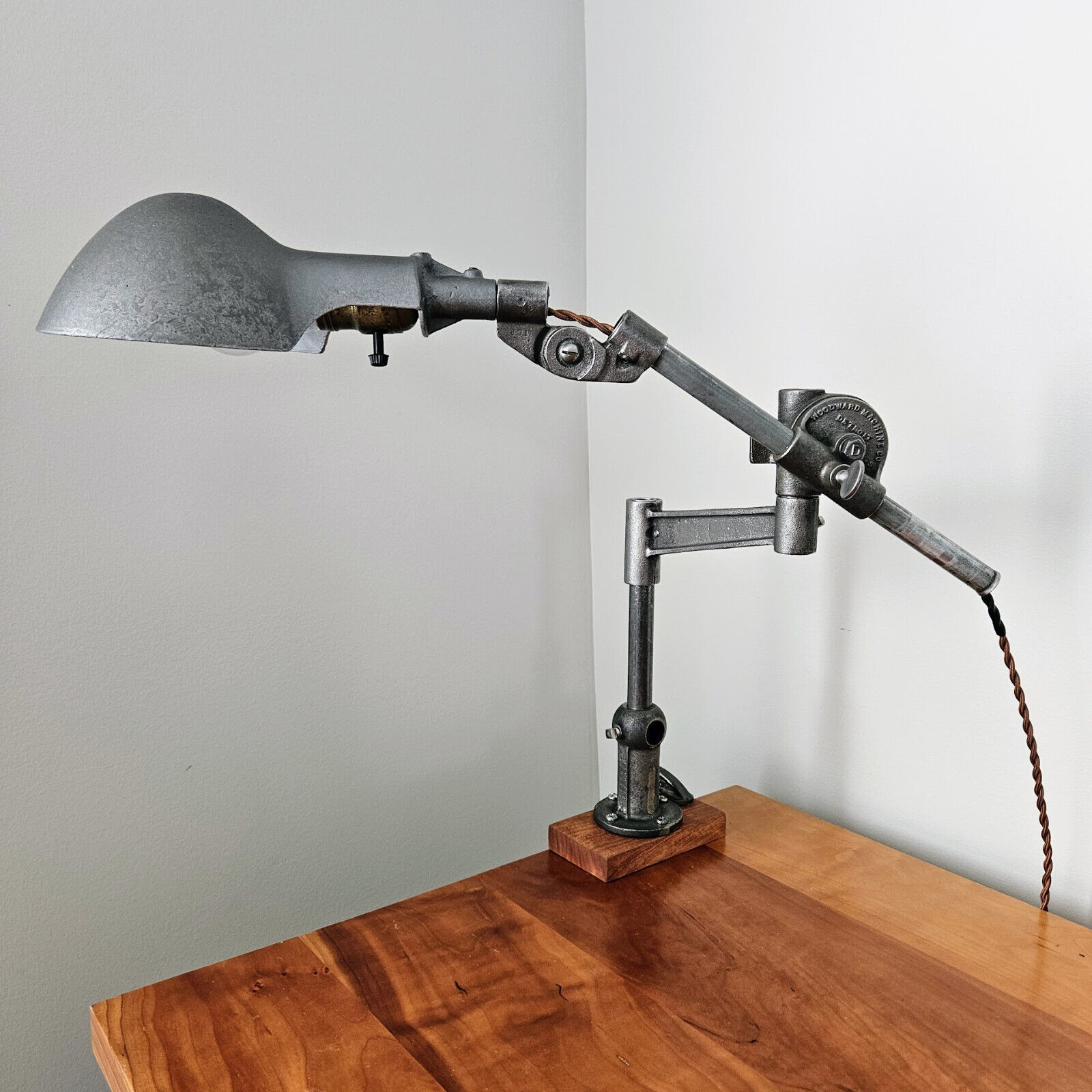 Vintage Industrial Lamp. Woodward Industrial Lamp. Steampunk Desk Lamp.