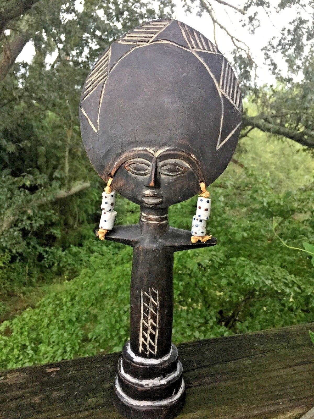 Vintage 13/6 GHANA Made MASK African Native Woman Head Dress Pedestal Stand ❤️j8
