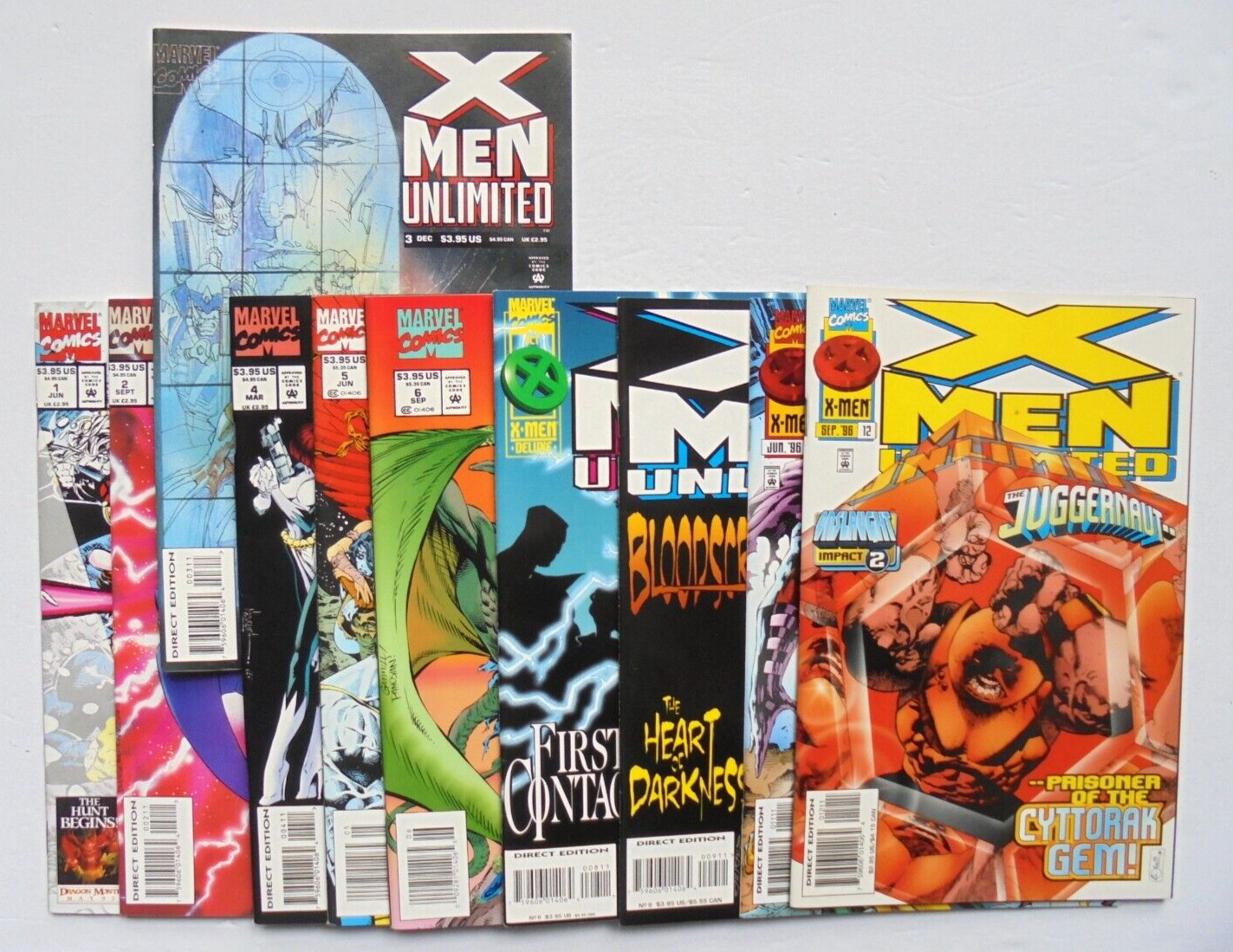 10 X-Men Unlimited Marvel Comics Lot #1,2,3,4,5,6,8, 9,11,12 Bagged and Boarded