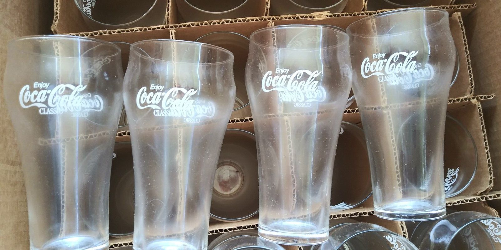 Vintage NOS Coca Cola Classic Glass 16oz. Bell Soda Glass ( Qty 4) 