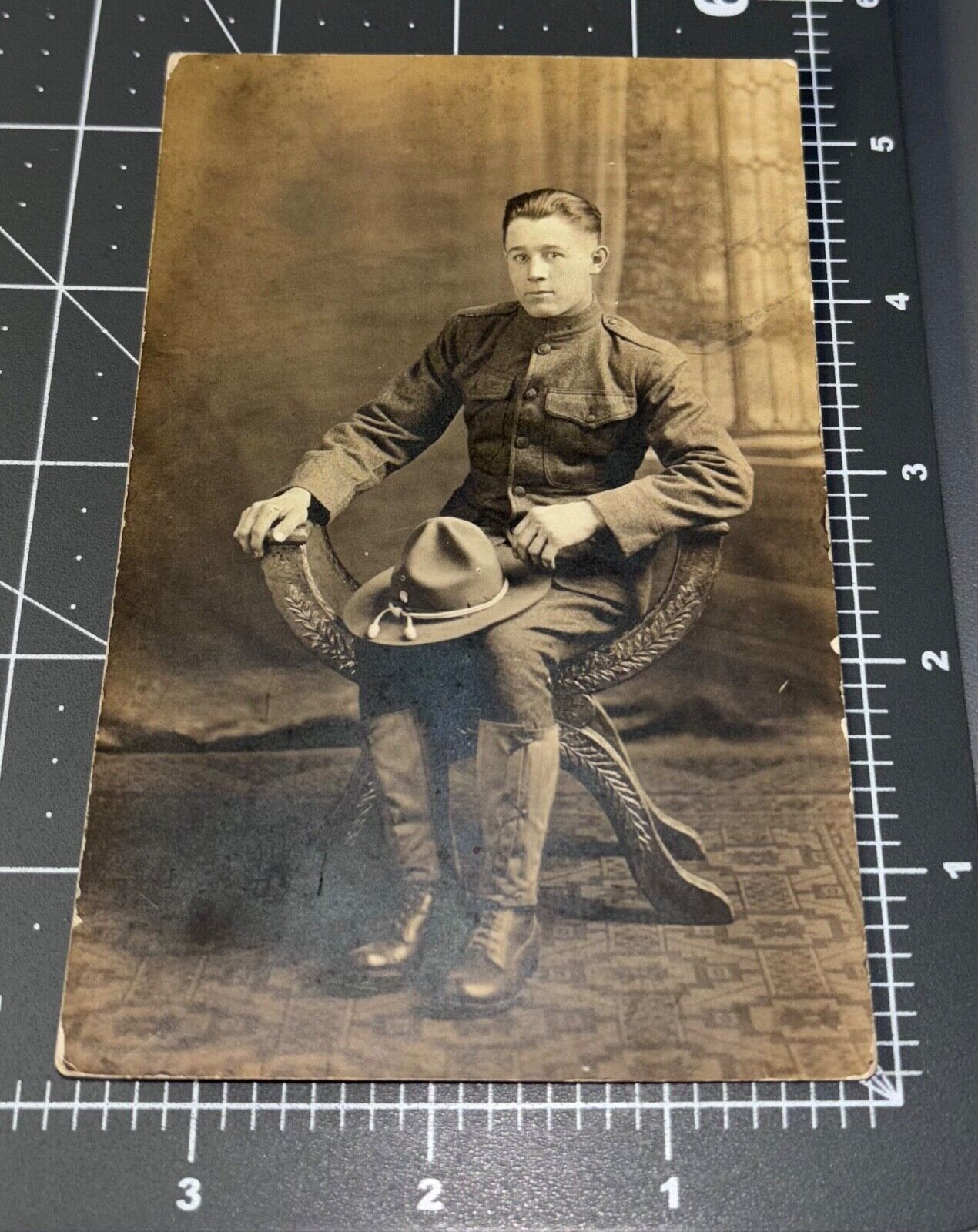 1910s WWI Military ARMY Man Antique RPPC PHOTO Postcard #3