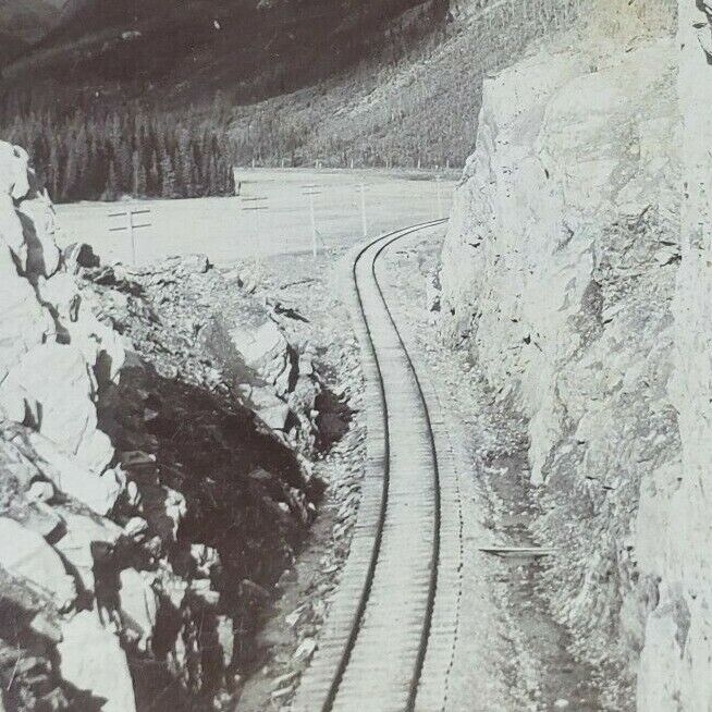 Canada BC Railroad Cut Mount Stephen Kicking Horse River Photo Stereoview S254