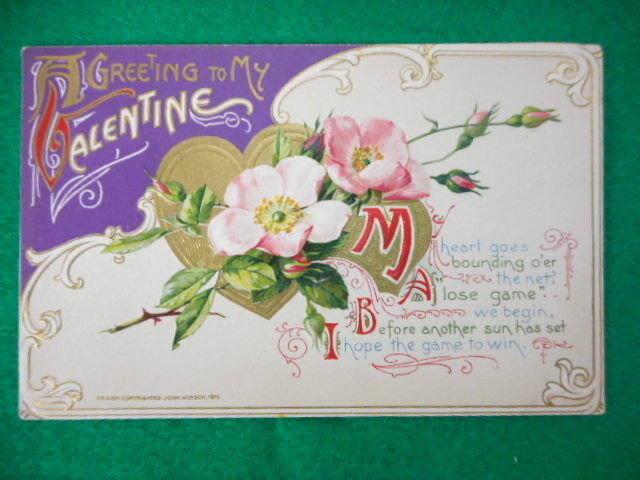 Vintage Embossed Valentine Postcard John Winsch My Heart Goes Bounding O'er