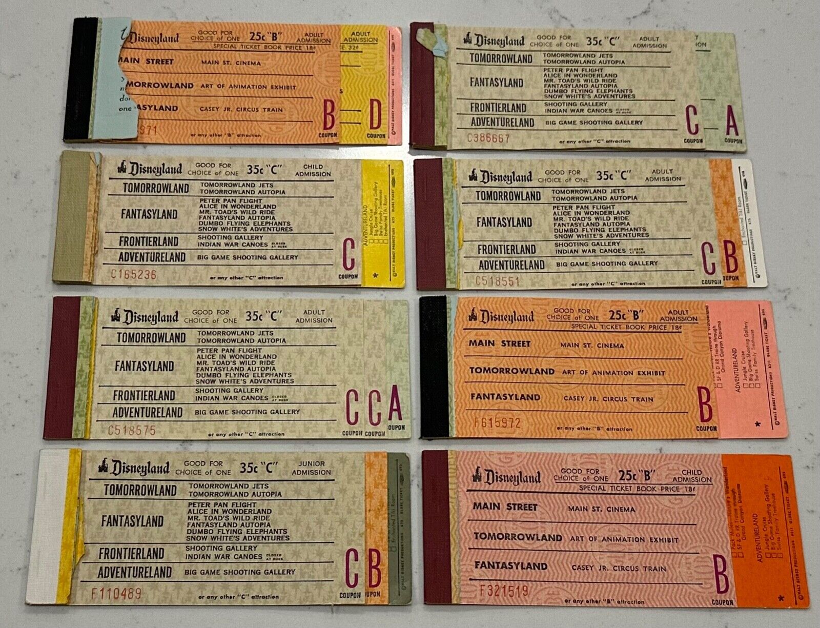 8 Disneyland Ticket Rides Coupon Books 1960’s Vintage Used
