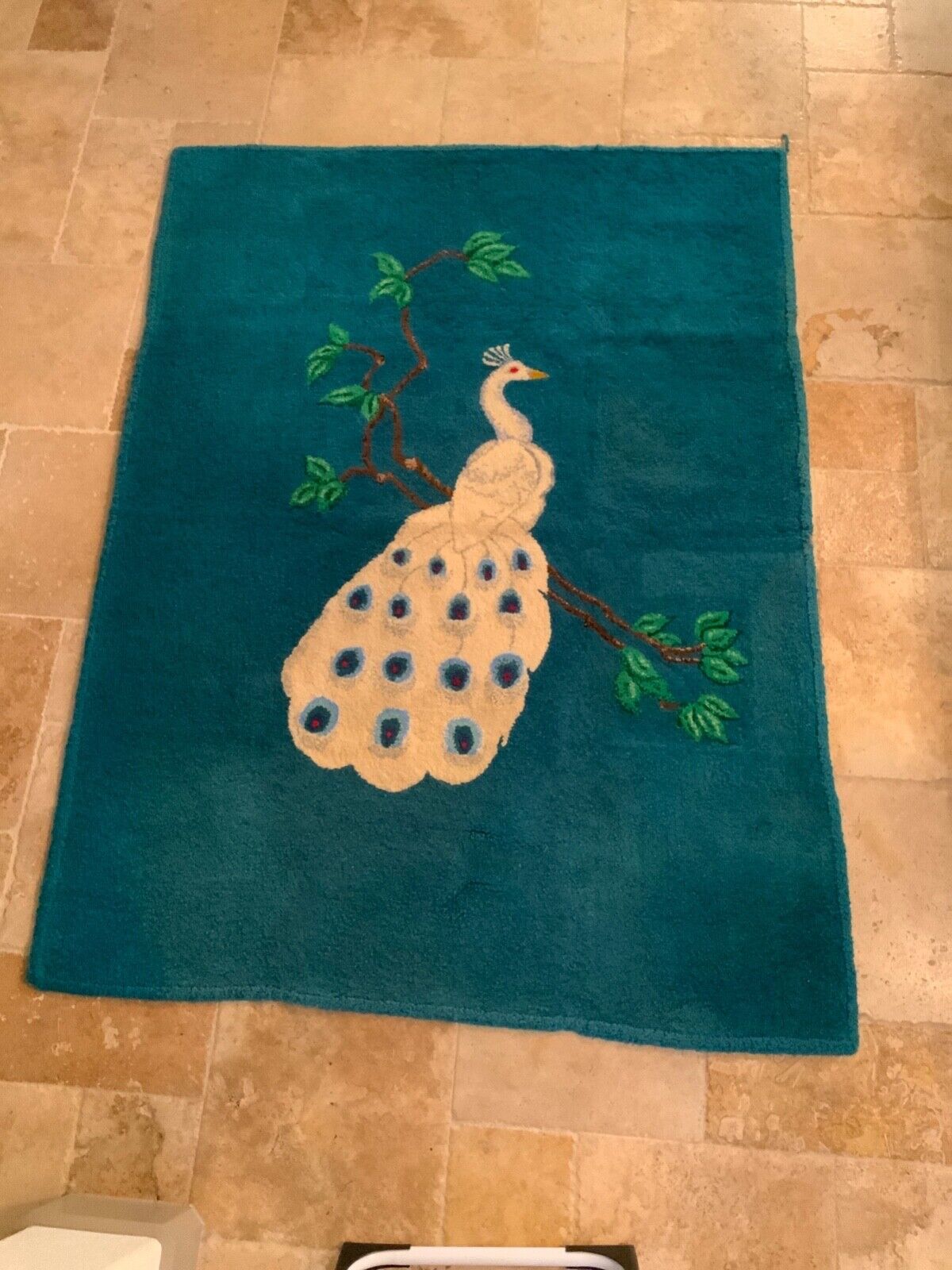 Huge 6’X 4 1/2’ Turquoise Peacock Rug/Wall Hanging with Rod Pocket