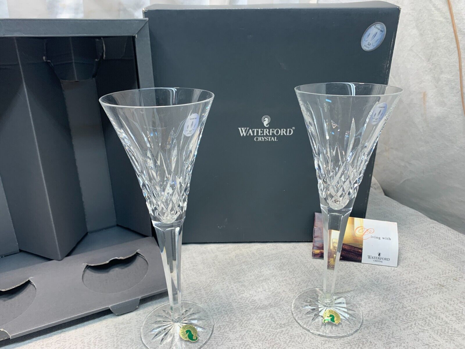Set of 2 Waterford Lismore Toasting Flute Champagne Crystal Glass New Old Stock