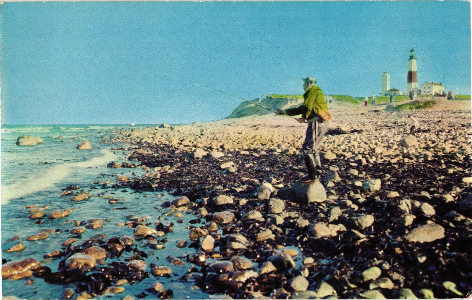 Fisherman Lighthouse Montauk Point Long Island NY Postcard c1954