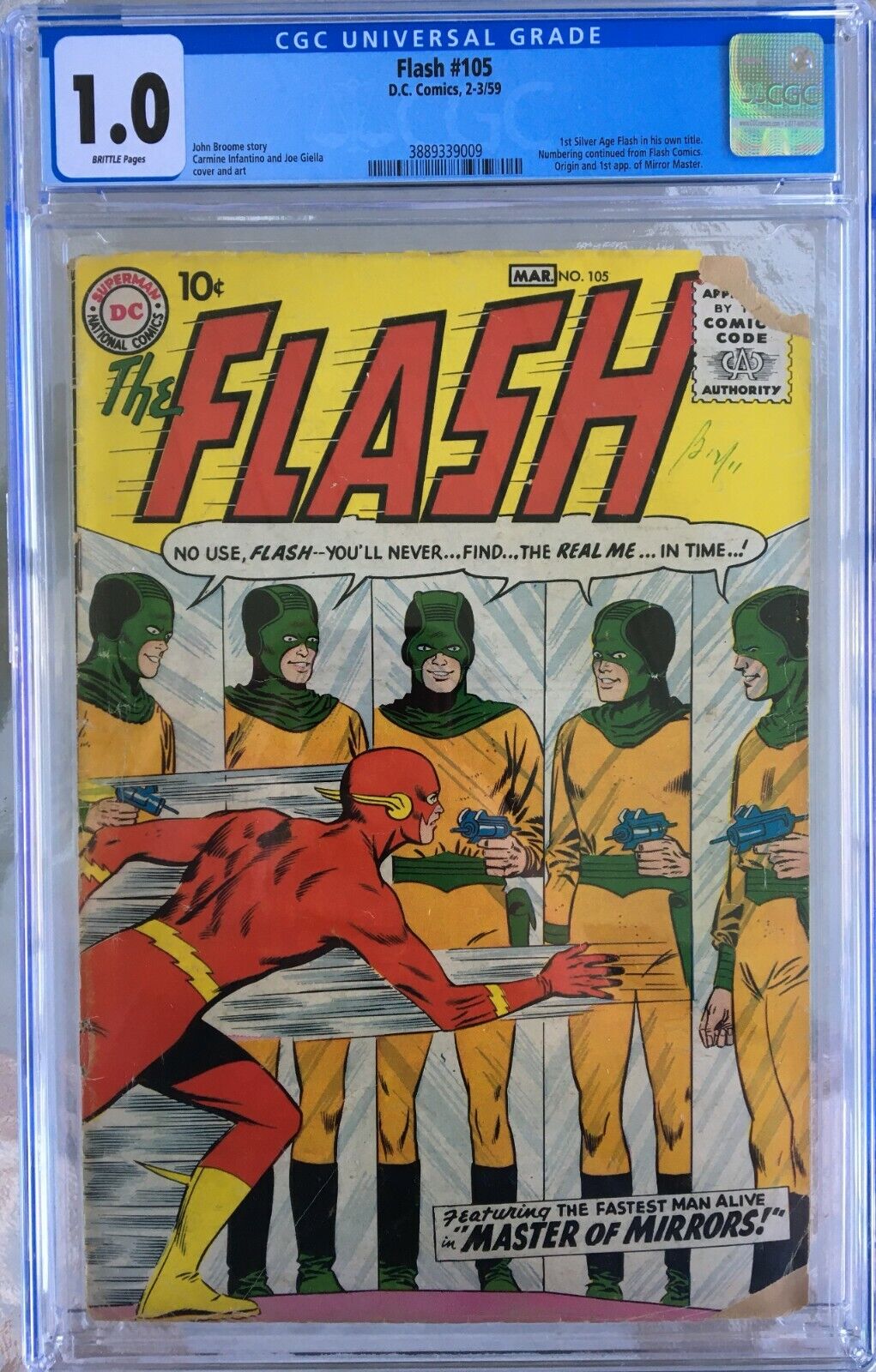 Flash #105 (1959) CGC 1.0 -- 1st SA Flash in own title; 1st Mirror Master