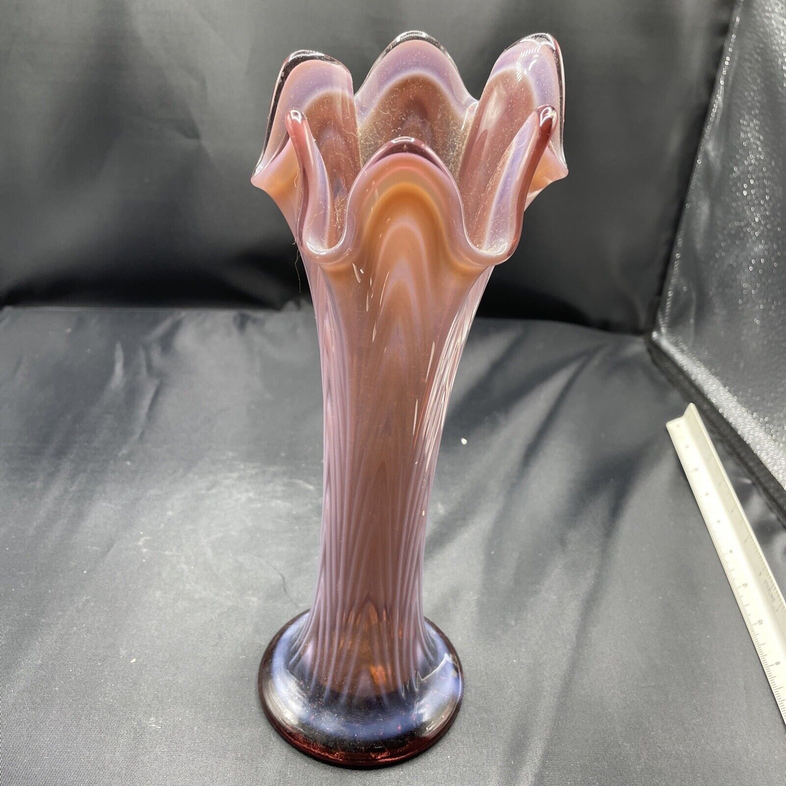Vtg Fenton Swung Glass Vase Purple 