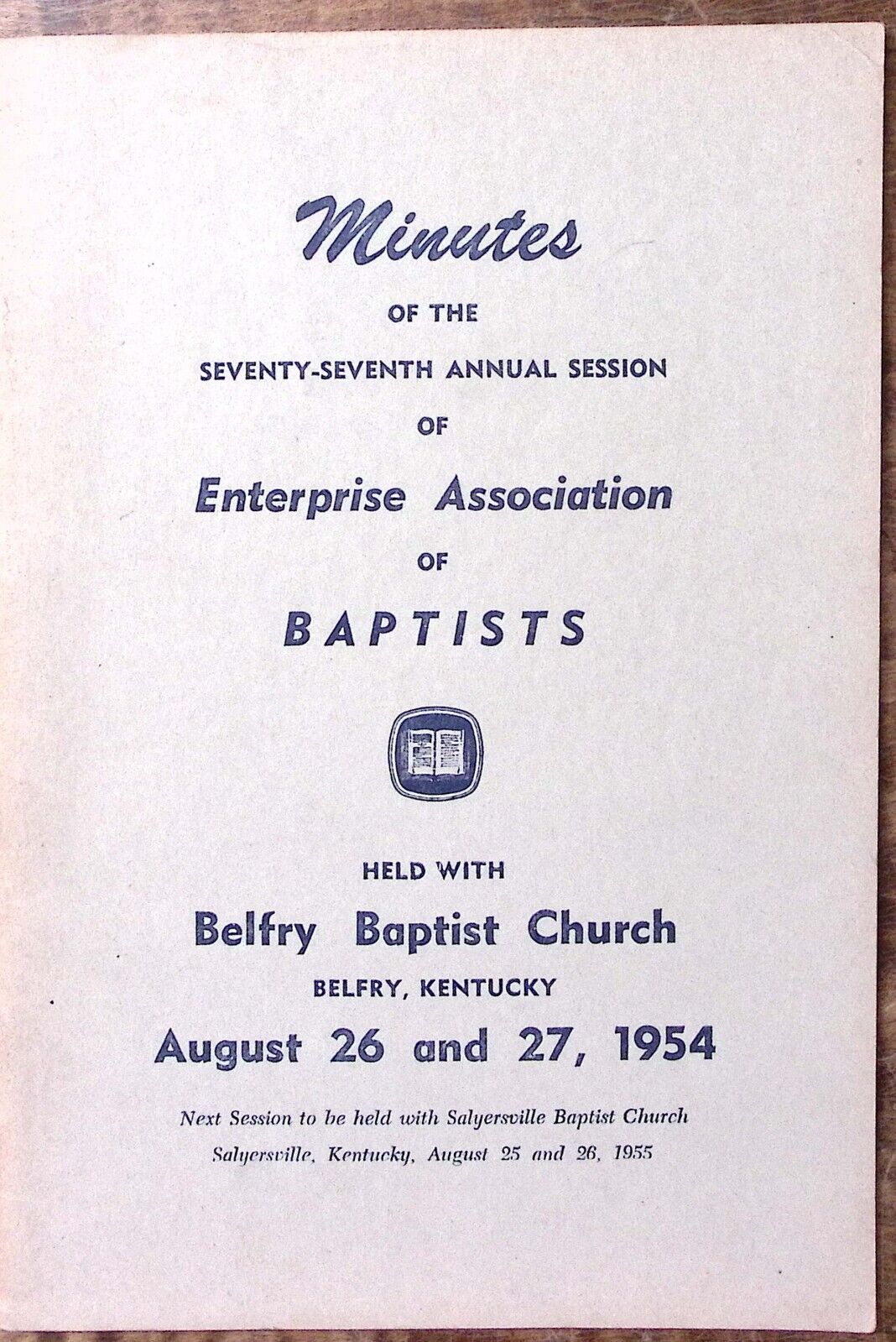 1954 BELFRY KENTUCKY ENTERPRISE ASSOCIATION OF BAPTISTS SESSION MINUTES Z4861