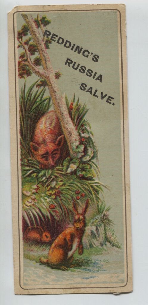 Victorian Trade Card Redding\'s Russia Salve Book Mark size  Fox & Rabbit