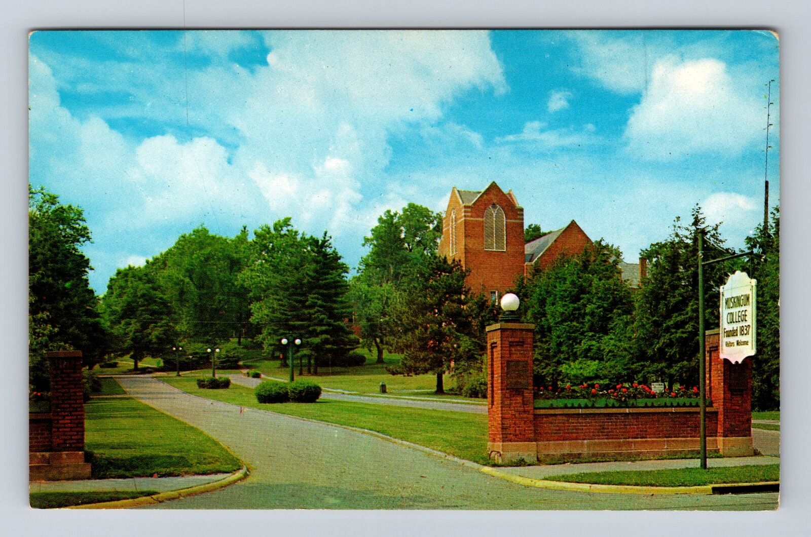 New Concord OH-Ohio, Muskingum College Entrance, Antique Vintage Postcard