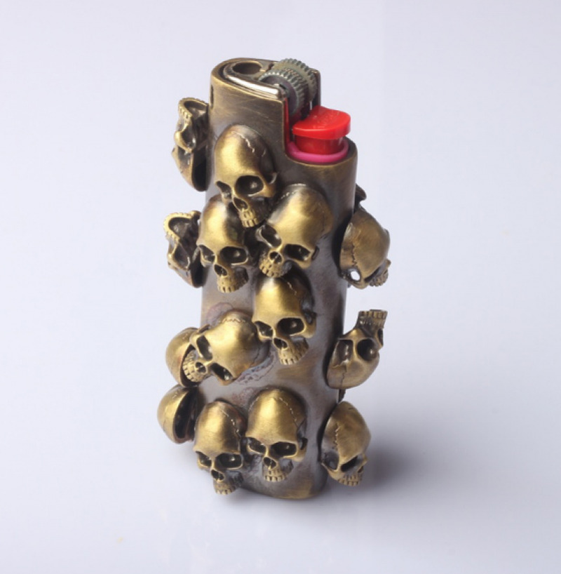Handmade Brass Lighter Case Cover Shell Fits Bic J3 Lighter Skull Sleeve Cover