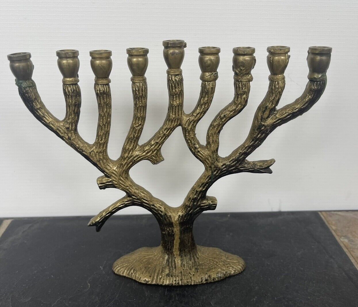 Vintage Zodiax Judaica Solid Brass Hanukkah Tree of Life Menorah