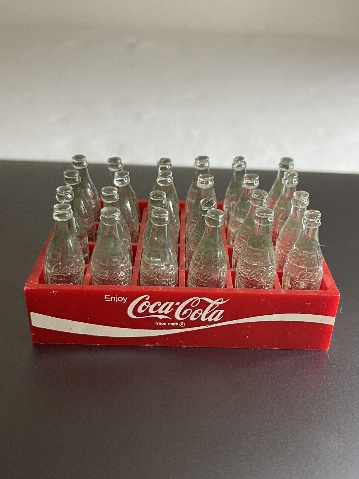 Vtg 24 Mini Coke Bottles In Red Crate