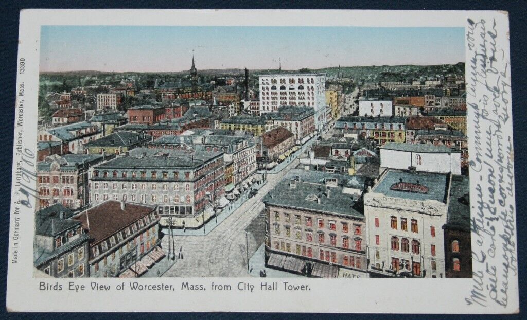 Birds Eye View, Worcester, MA Postcard 1906 - Copper Windows