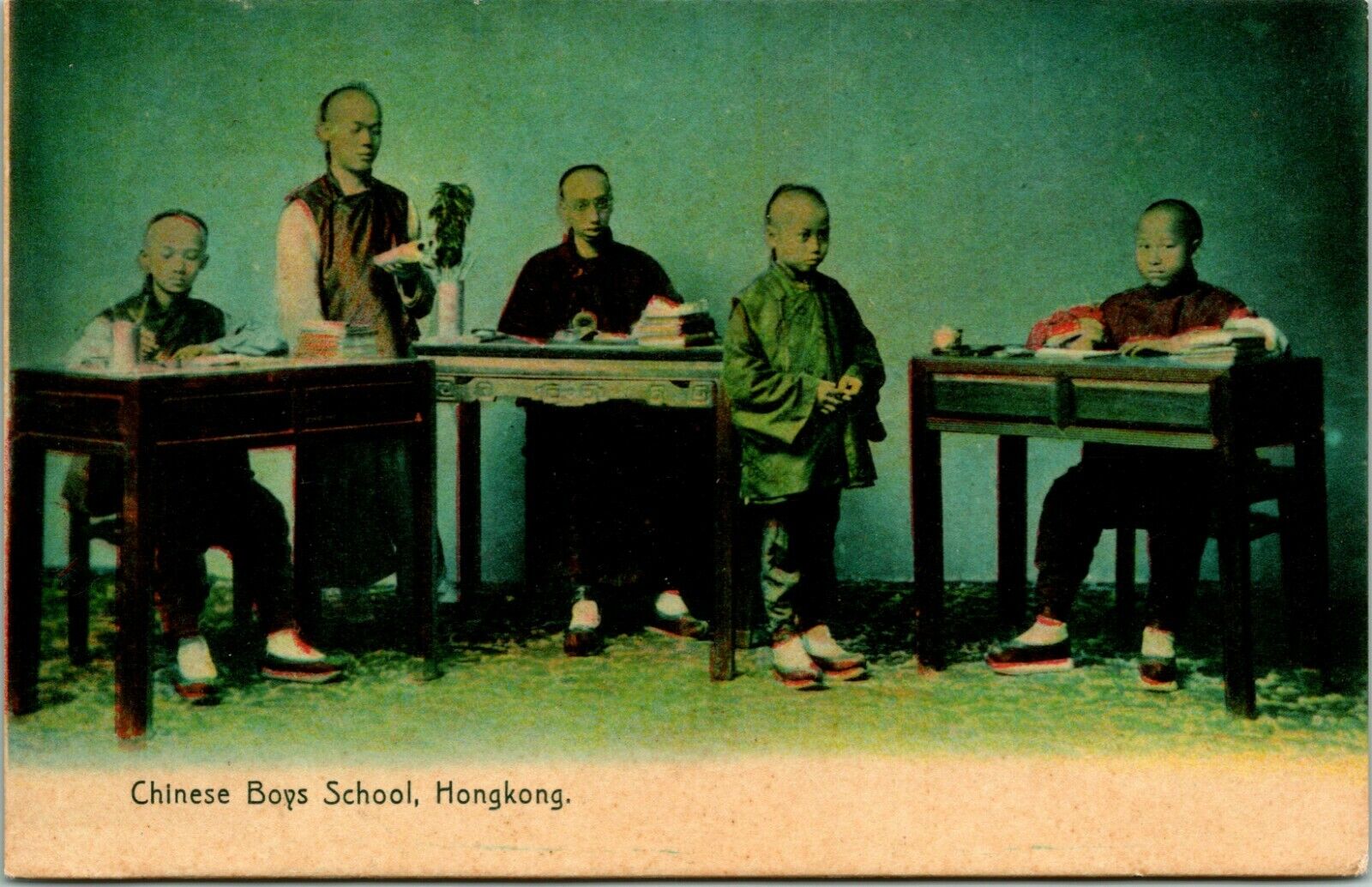 Vtg Postcard 1910s Hong Kong China - Chinese Boys School - Unposted