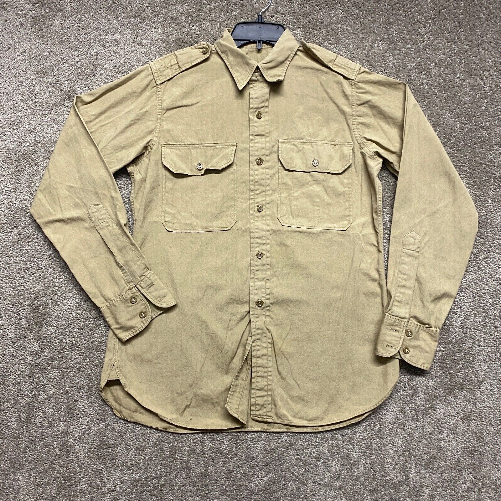 Vtg 1940\'s Utility Poplin Work Shirt Mens Large Brown Button Up Mylan Sparta