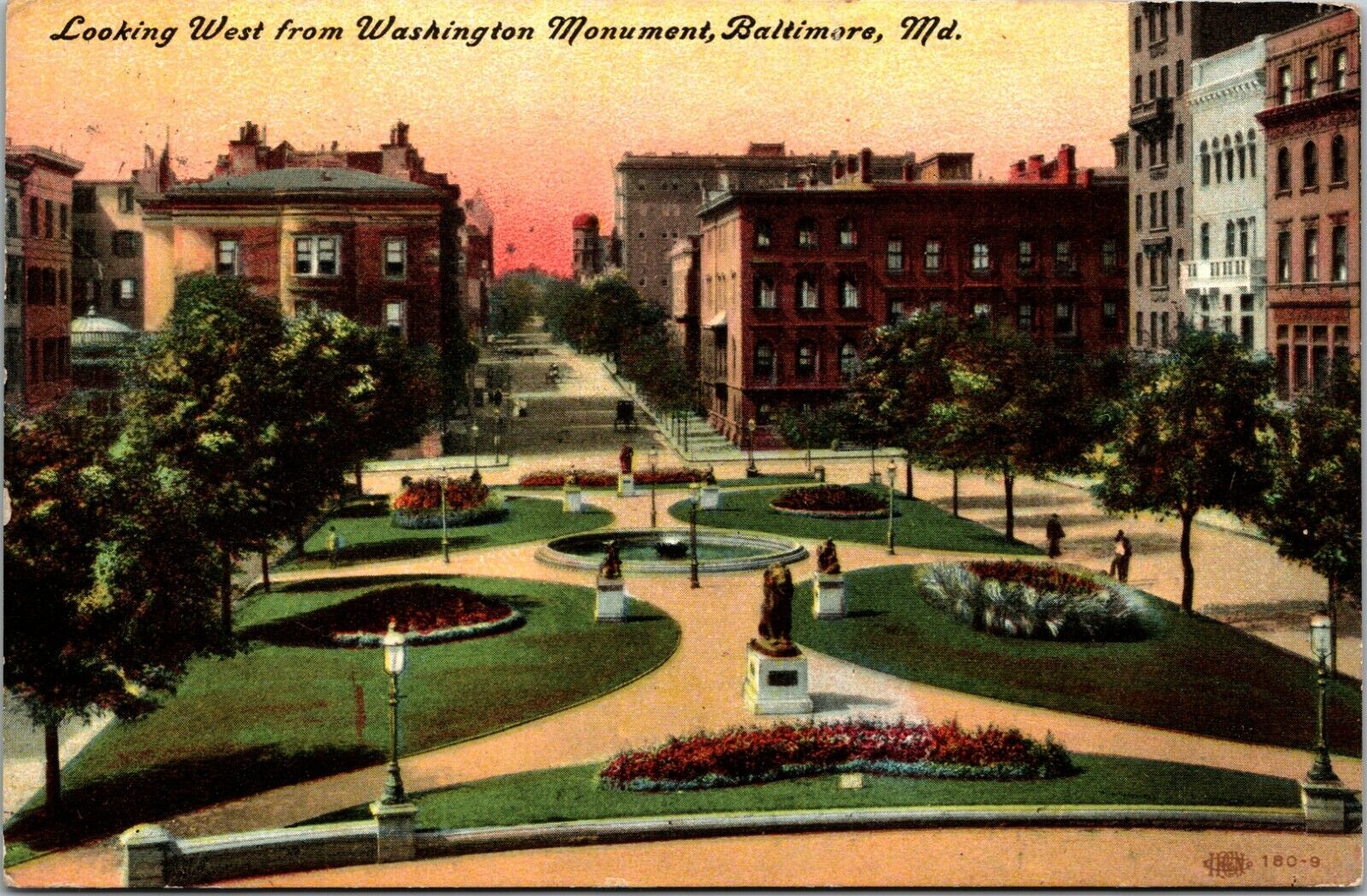 Baltimore Maryland Looking West From Washington Monument Vintage Postcard E16