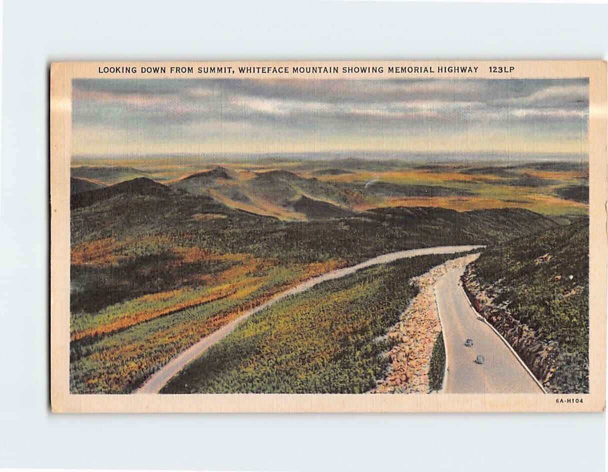 Postcard Looking Down from Summit Whiteface Mountain Showing Memorial Highway
