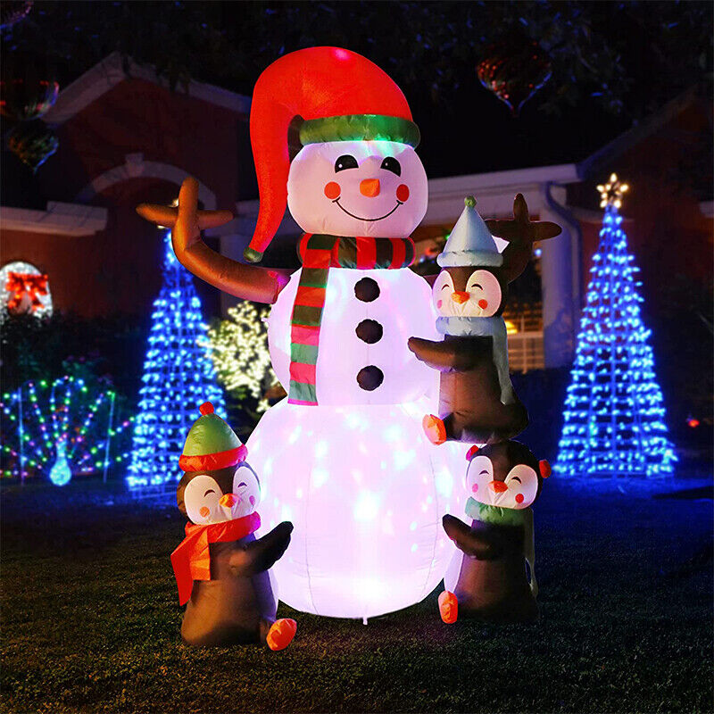 6ft Christmas Inflatable Snowman & Penguins LED Lighted Blow-up Yard Lawn Deco
