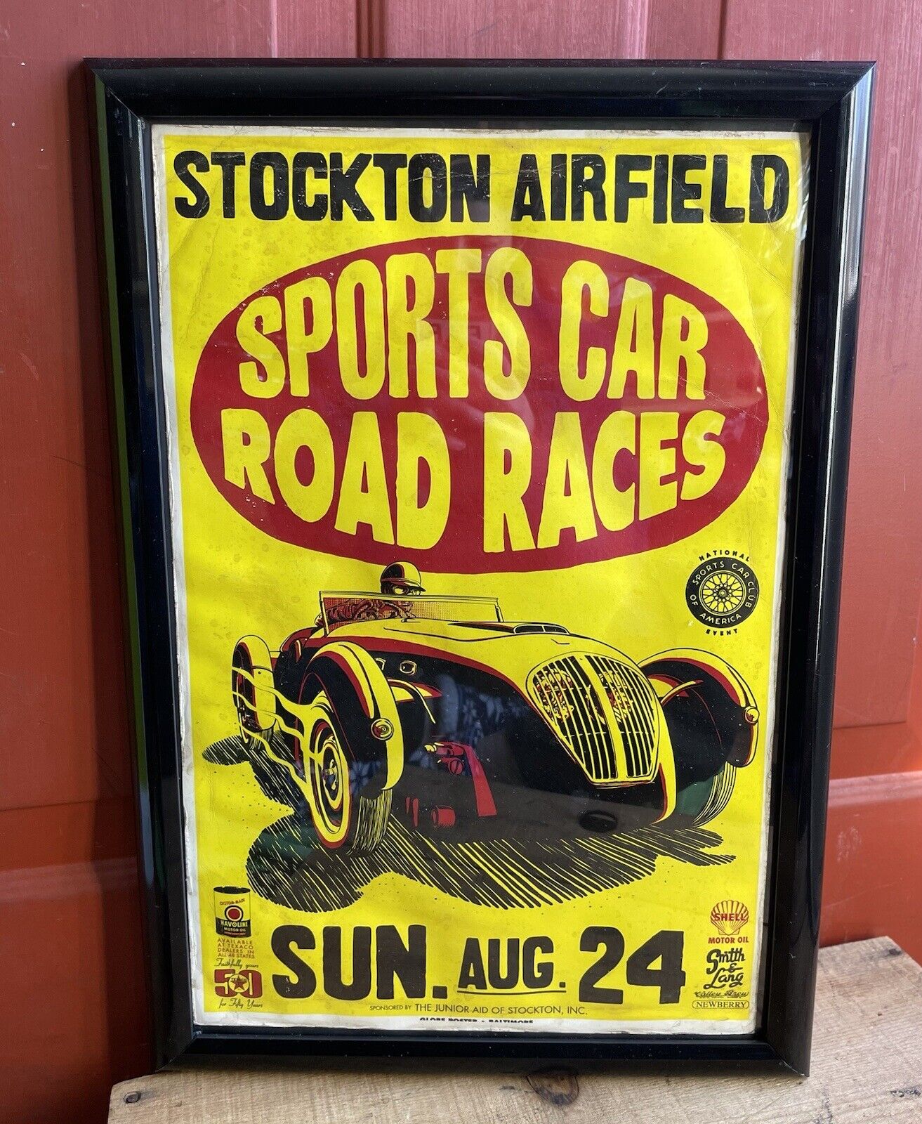 Framed 50s/60s Stockton Airfield Cali Sports Car Races Cali Poster Sign Hot Rod