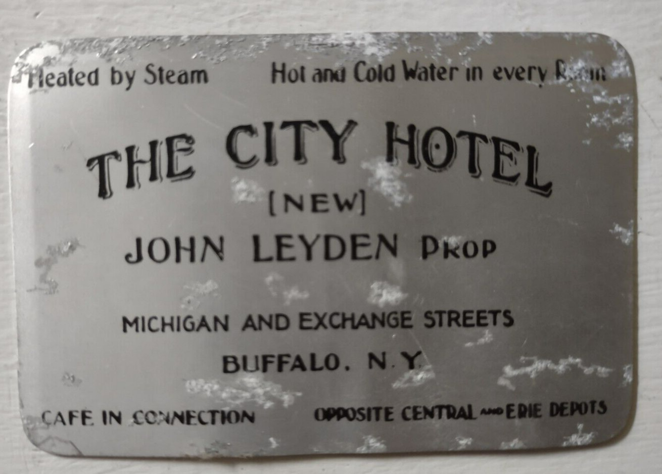 1901 The City Hotel Buffalo NY Pan American Exposition 3 x 2 Aluminum Trade Card