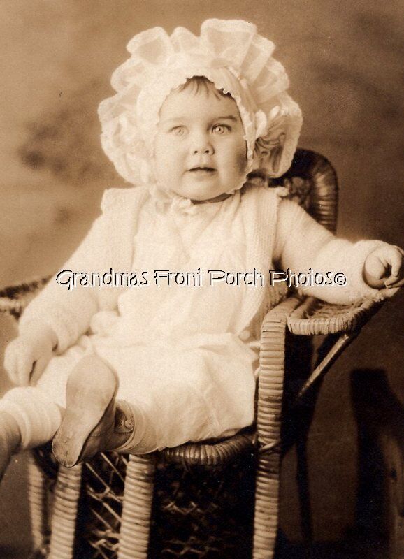 RPPC Little Girl w Beautiful Ruffled Bonnet Antique Real Photo Postcard c 1905