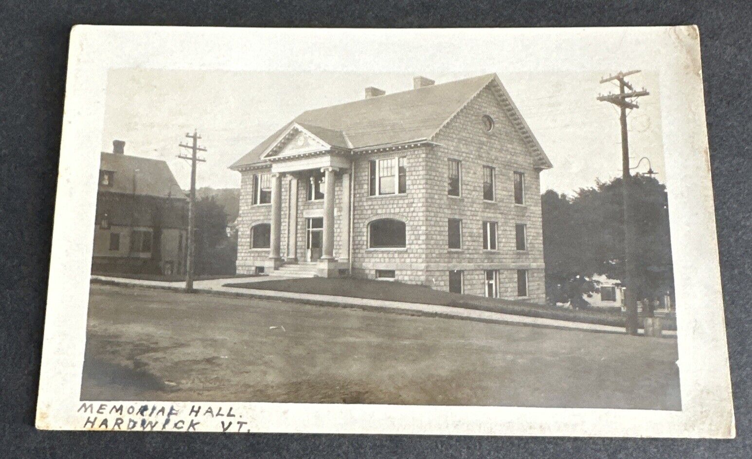 Postcard: RPPC Soldiers Memorial Building in Hardwick Vermont VT ~ Posted 1916