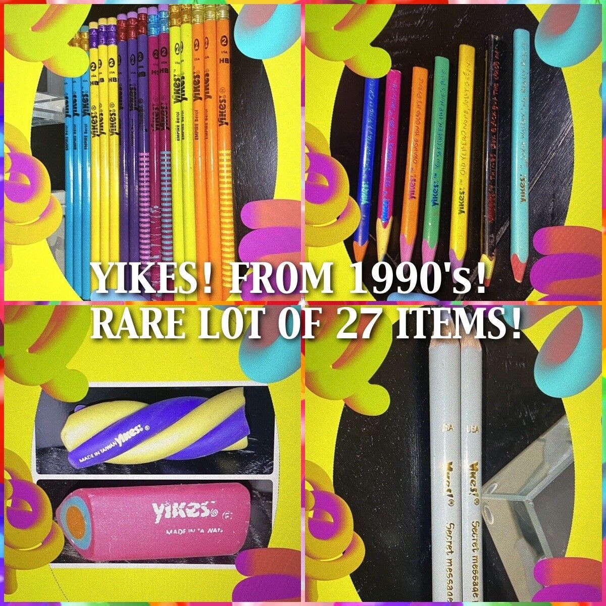 Vintage YIKES Lot Of Pencils Erasers Colored Pencils Screwballs Rounds 1990s 
