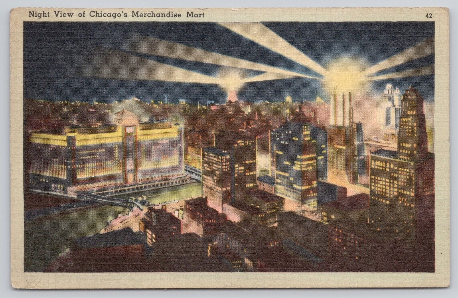 Postcard Night view of Chicago's merchandise mart, Illinois
