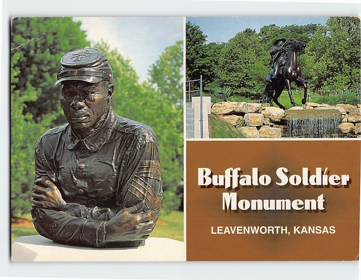 Postcard Buffalo Soldier Monument Leavenworth Kansas USA