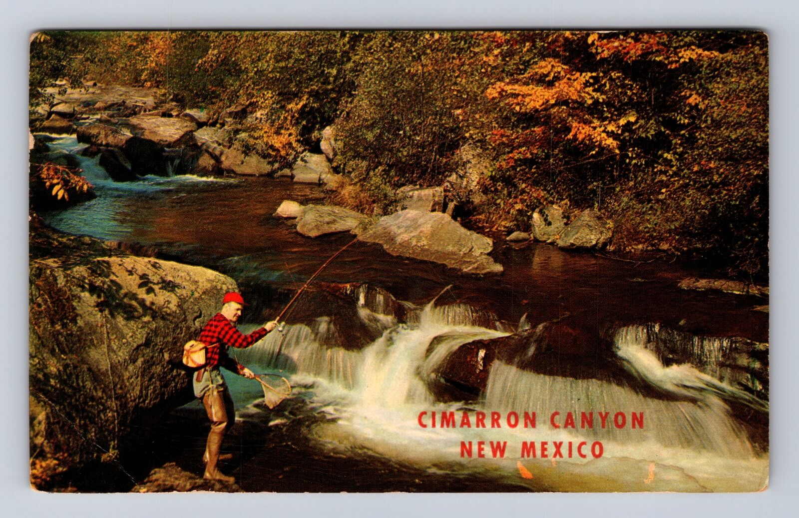 Cimarron Canyon NM-New Mexico, Fishing Clear Creek, Vintage Souvenir Postcard