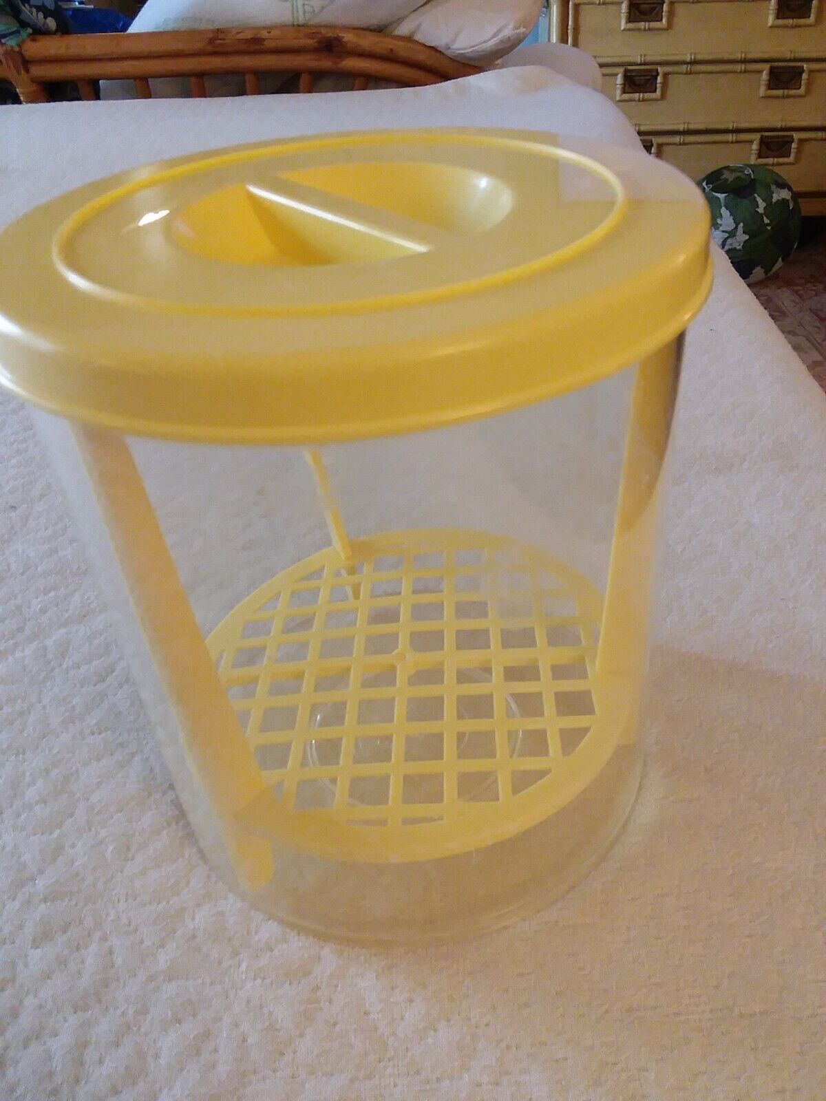 Vintage NU-DELL PLASTICS Chicago Yellow Canister + Strainer Mid Century modern