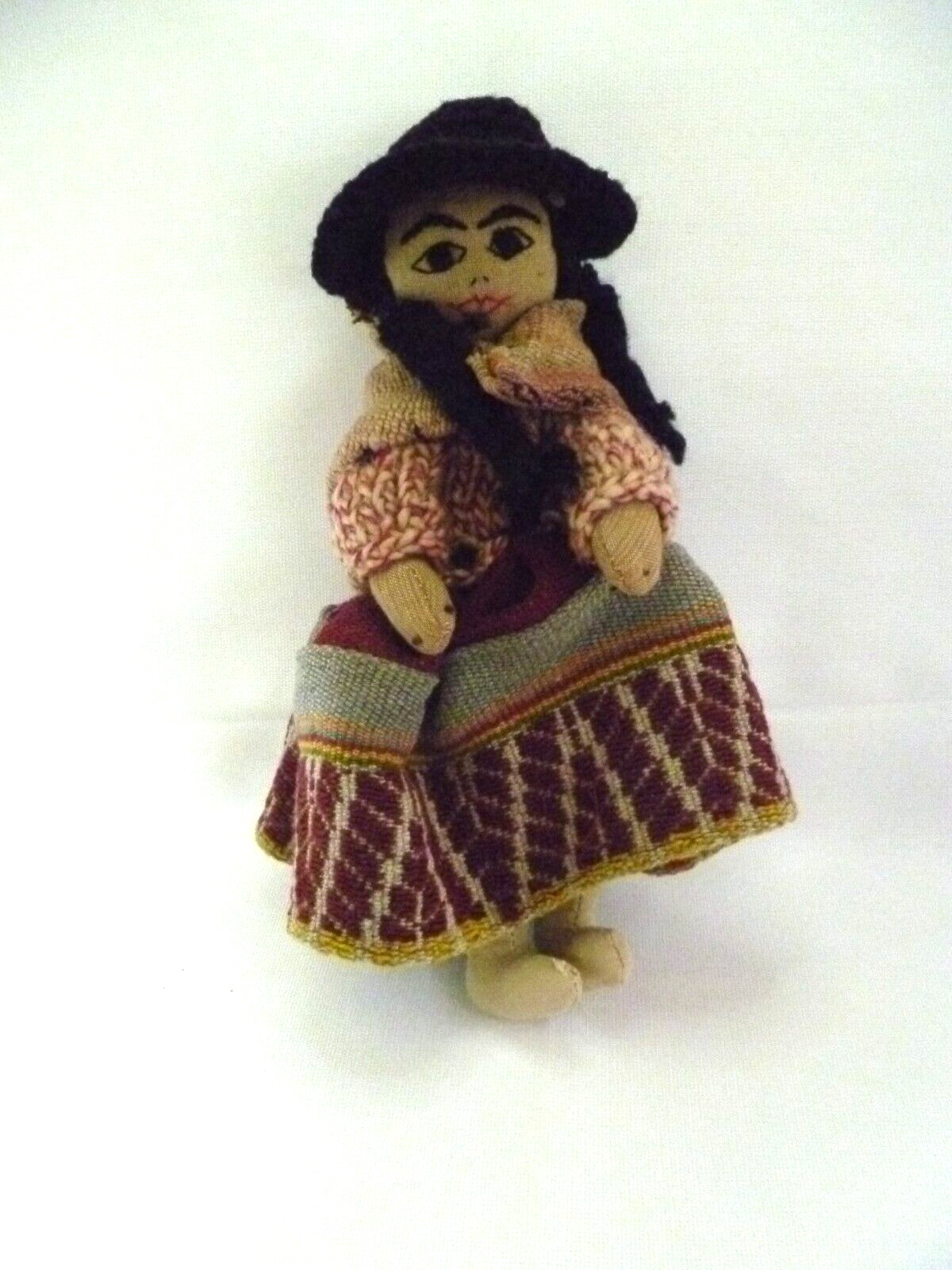 Andean Doll Peruvian Cloth with Woven Native Dress and Hat 10\