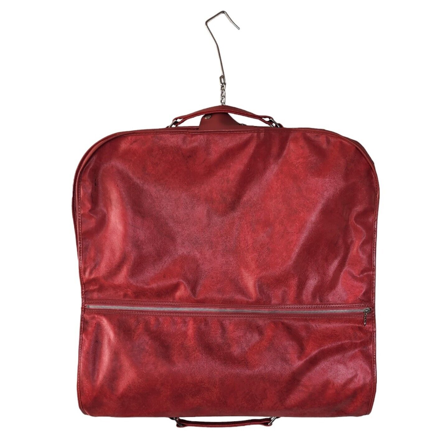 Rare Vintage Samsonite Garment Bag Luggage Leather Red Pockets Weekend Travel
