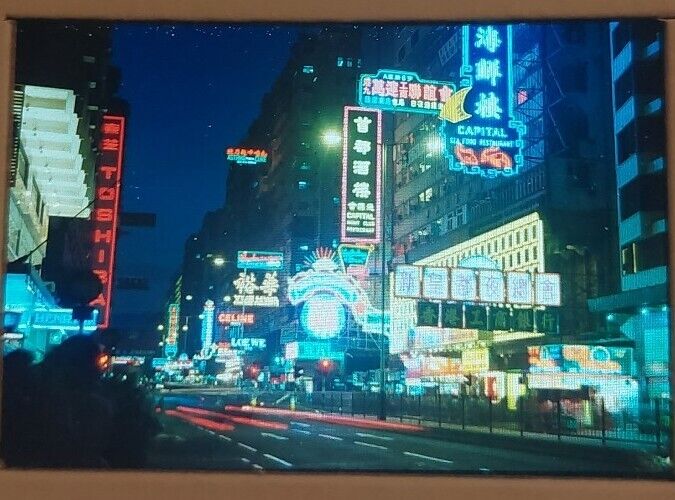 Vintage 35mm Slide China Night View Of Hong Kong Mong Kok Koloon Neon Toshiba