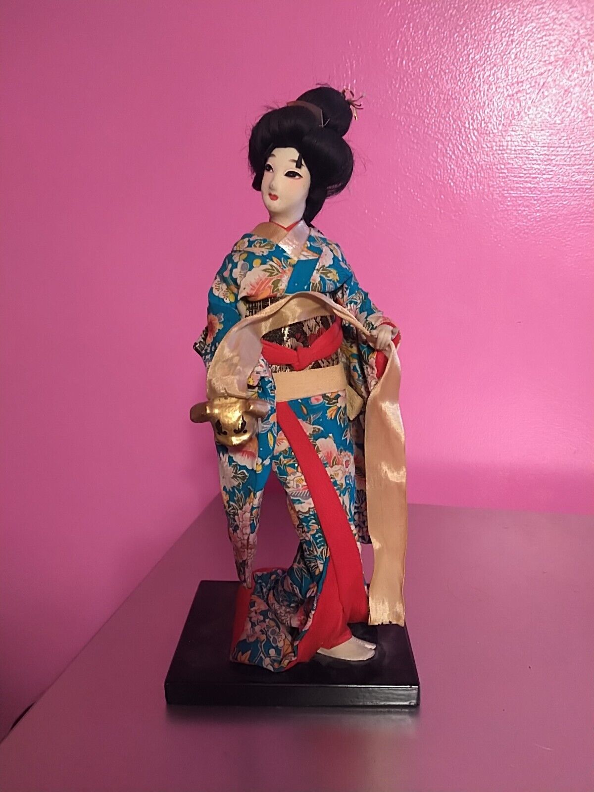 Vintage Hand Made Japanese Geisha Girl With Beautiful Floral Kimono