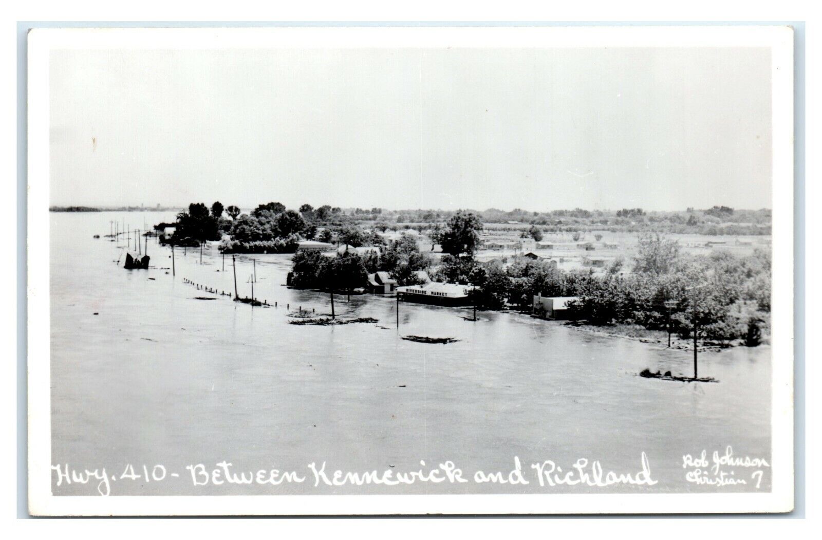 Postcard Hwy 410 Between Kennewick & Richland, WA 1948 Flood RPPC A50