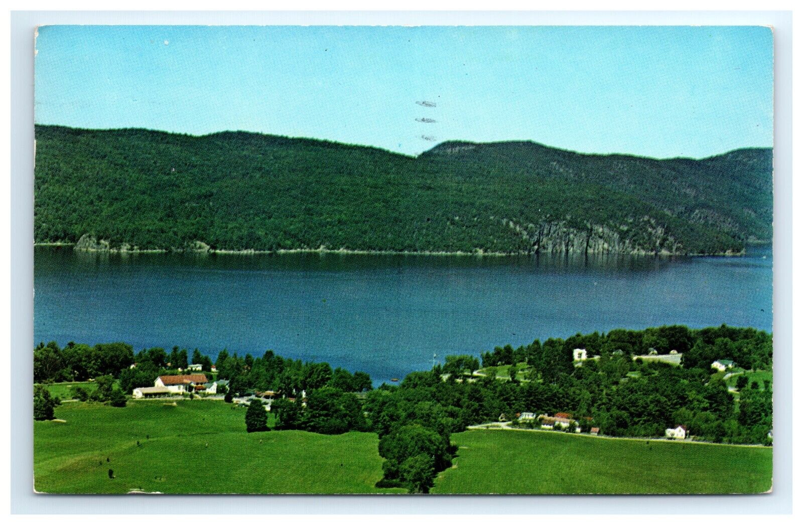 Postcard Basin Harbor Club Lake Champlain Pst 1962 near Vergennes VT Aerial View