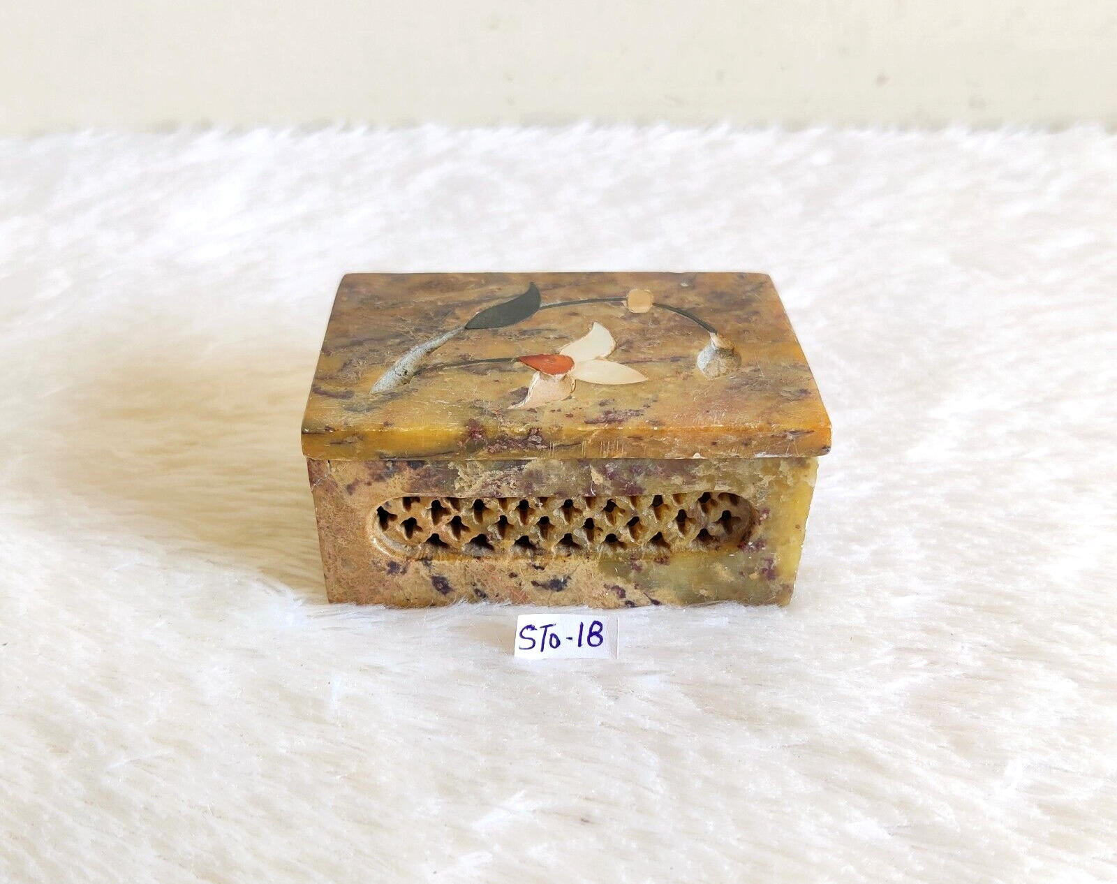 Vintage Beautiful Design Handmade Marble Stone Box Decorative Props STO-18
